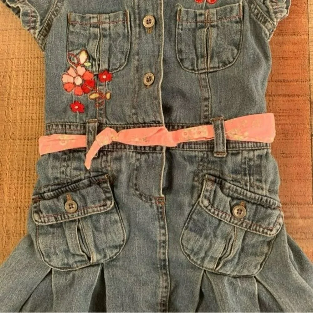 Carters vintage girls denim dress with embroidered flowers and butterflies -4T